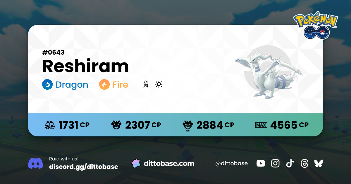 Reshiram CP and IV Chart (Pokémon GO) | Dittobase