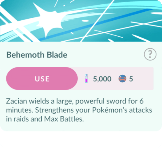 Behemoth Blade Adventure Effect screen in Pokémon GO