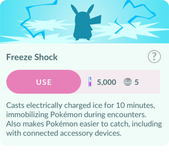 Freeze Shock Adventure Effect screen in Pokémon GO