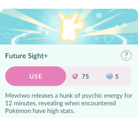 Future Sight+ Adventure Effect screen in Pokémon GO