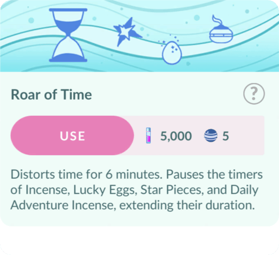 Roar of Time Adventure Effect screen in Pokémon GO