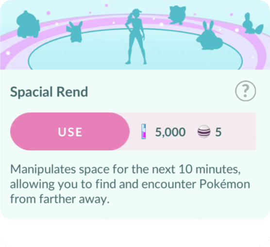 Spacial Rend Adventure Effect screen in Pokémon GO